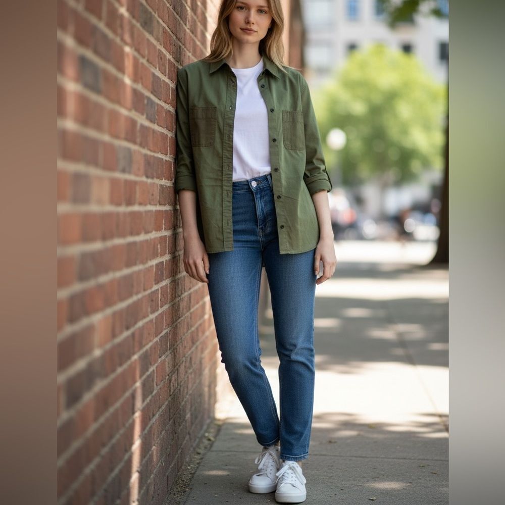 $240 The Kooples Army Green Button down Cotton Shirt NWT